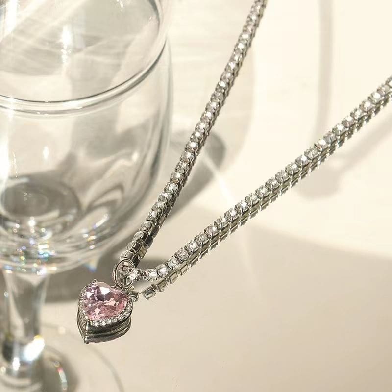 Heart Rhinestone Pendant Alloy Choker