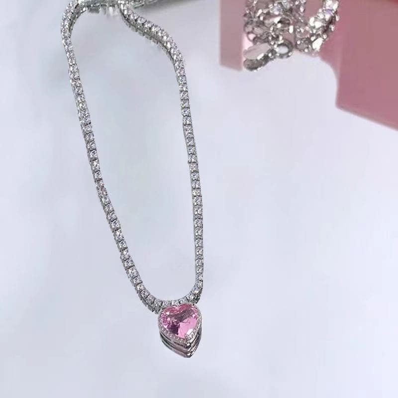 Heart Rhinestone Pendant Alloy Choker