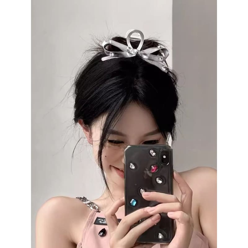 Heart / Rhinestone Ribbon Hair Claw Clip