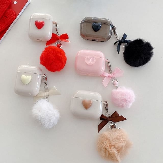 Heart Ribbon Pom Pom AirPods / Pro Earphone Case Skin