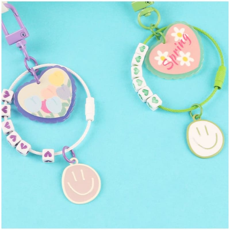 Heart Smiley Acrylic Bag Charm Keyring (Various Designs)