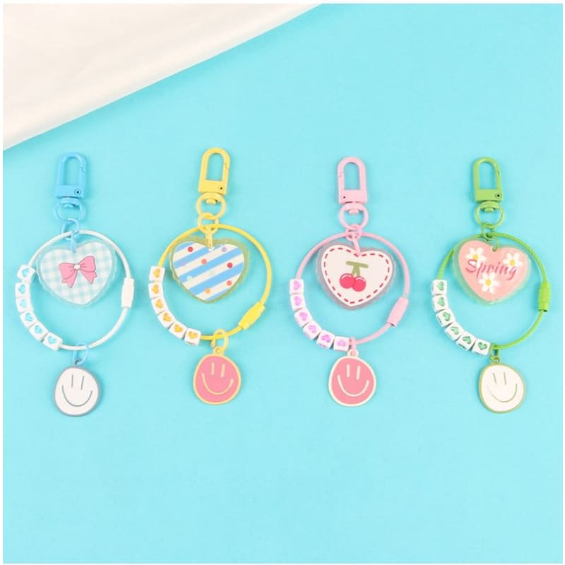 Heart Smiley Acrylic Bag Charm Keyring (Various Designs)