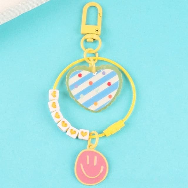 Heart Smiley Acrylic Bag Charm Keyring (Various Designs)