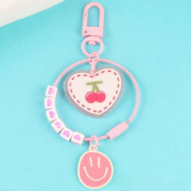 Heart Smiley Acrylic Bag Charm Keyring (Various Designs)