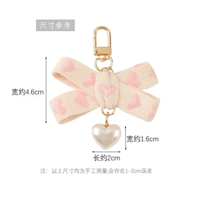 Heart Strap Faux Pearl Bag Charm Keyring (Various Designs)