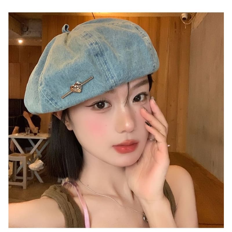 Heart Washed Denim Beret