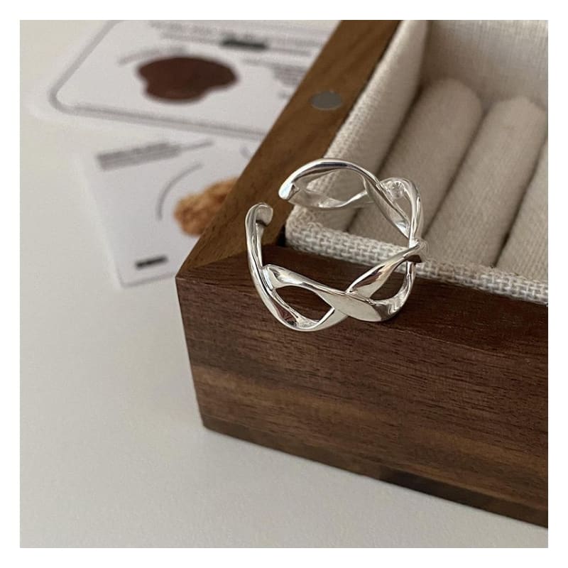 Helical Alloy Open Ring - J3084 - Silver / One Size