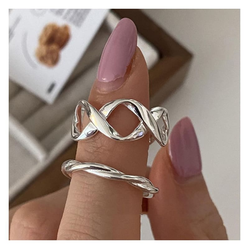 Helical Alloy Open Ring - J3084 - Silver / One Size