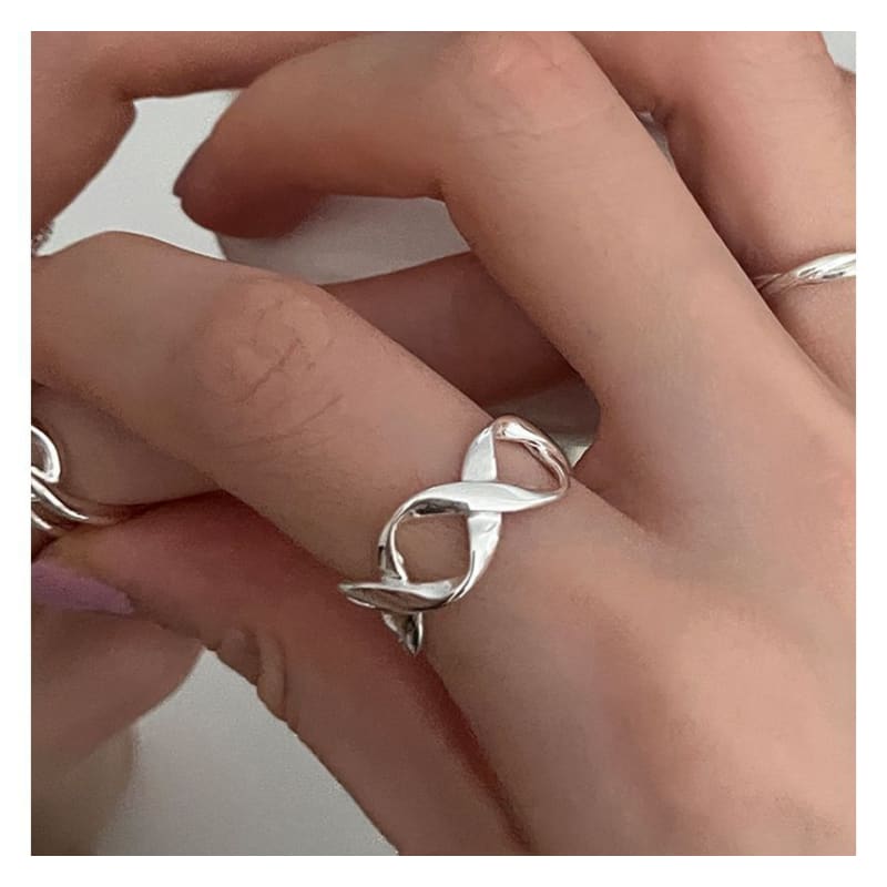 Helical Alloy Open Ring - J3084 - Silver / One Size