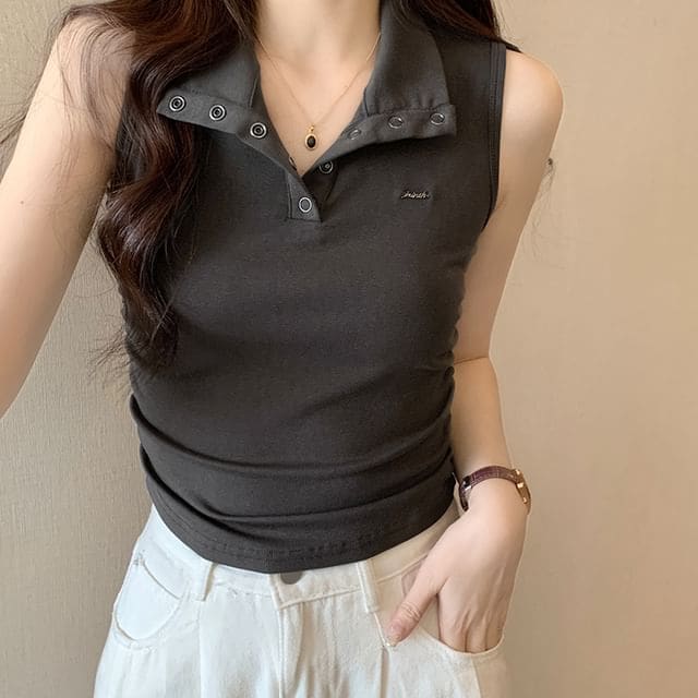 Henley Plain Tank Top - 0788 - Dark Gray / M