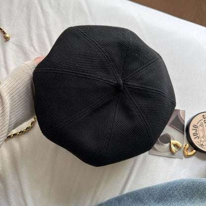 Herringbone Plain Beret - Black / One Size