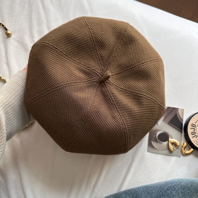 Herringbone Plain Beret - Dark Brown / One Size