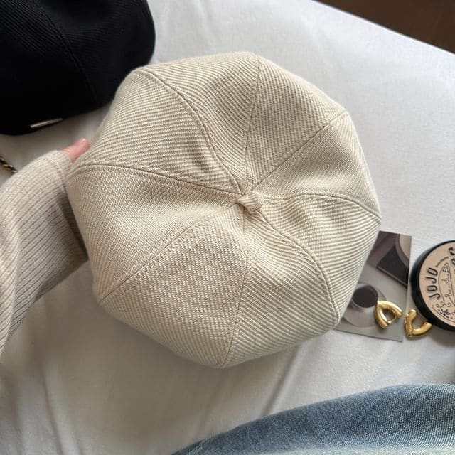 Herringbone Plain Beret - Off-White / One Size