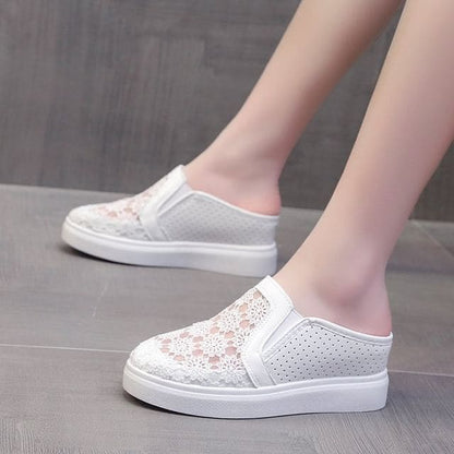 Hidden Wedge Lace Slip-Ons - Lace - White / 35