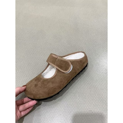 Hidden Wedge Plain Fleece-Lined Mary Jane Mules - OKE517