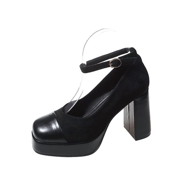 High Heel Ankle Strap Platform Mary Jane Pumps - Black / 35