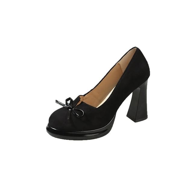 High Heel Bow Pumps - Black / 35