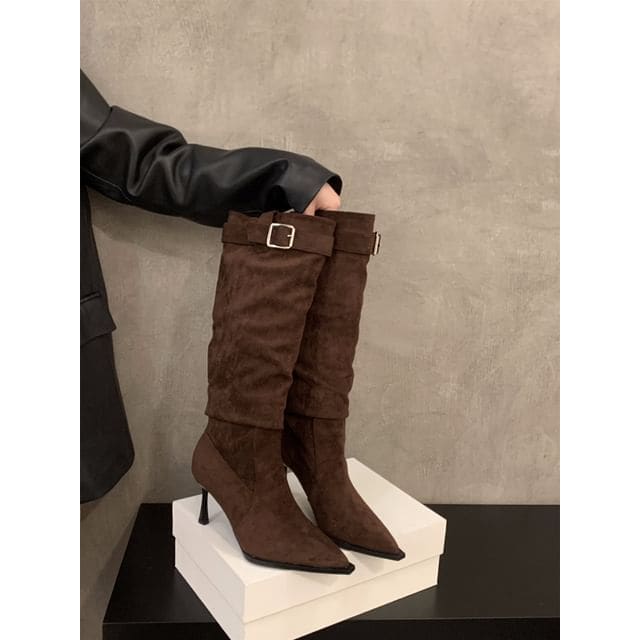 High Heel Plain Pointy Tall Boots - JDL1176-8 - Brown / 35