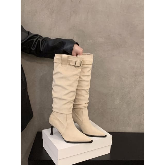 High Heel Plain Pointy Tall Boots - JDL1176-8 - Off-White