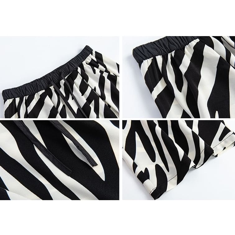 High Rise Animal Print Drawstring Wide Leg Sweatpants