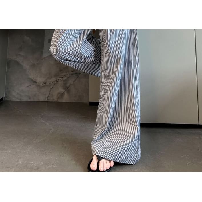 High Rise Drawstring Stripe Wide Leg Sweatpants