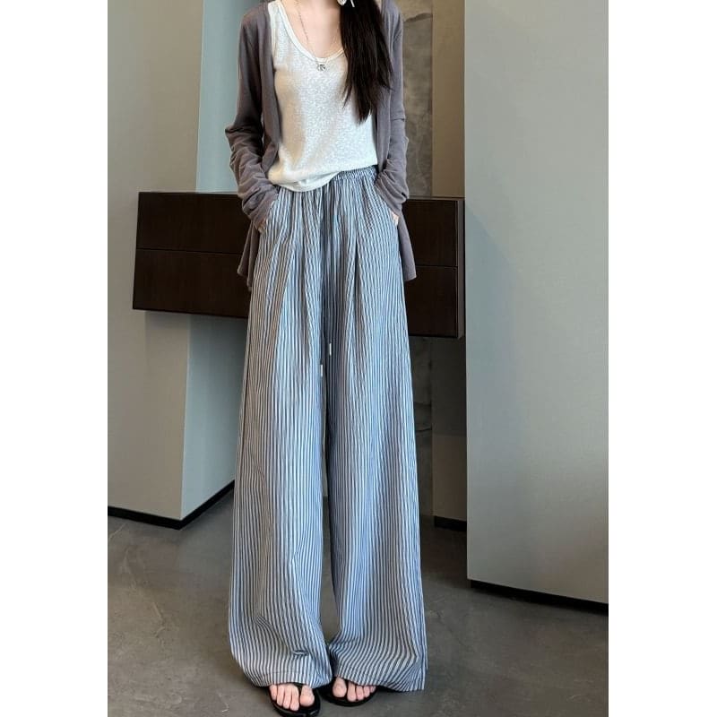 High Rise Drawstring Stripe Wide Leg Sweatpants