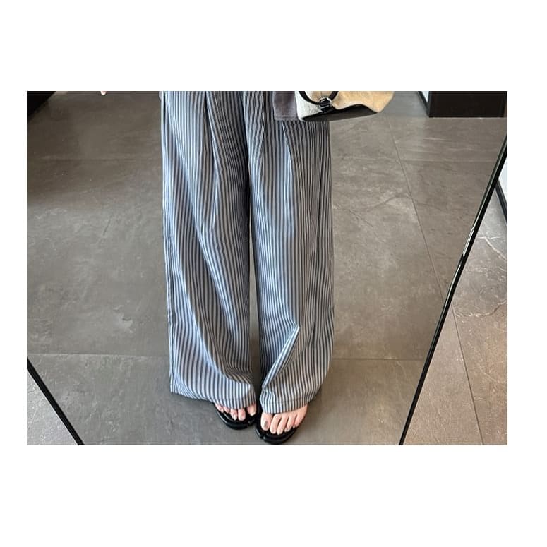 High Rise Drawstring Stripe Wide Leg Sweatpants