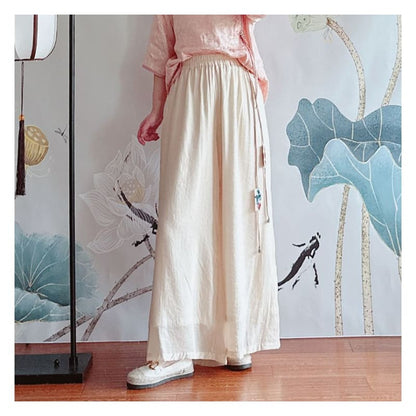 High Rise Floral Embroidered Wide Leg Pants