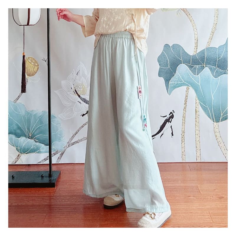 High Rise Floral Embroidered Wide Leg Pants