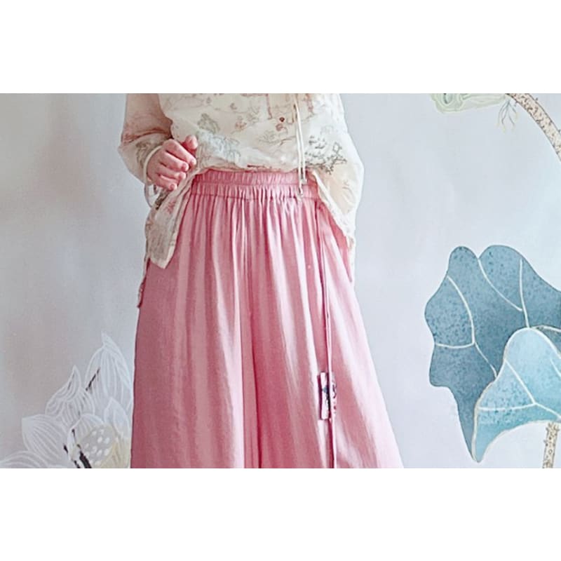 High Rise Floral Embroidered Wide Leg Pants