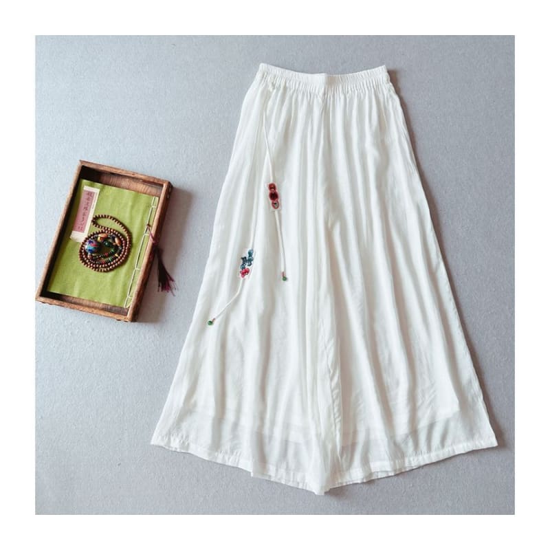 High Rise Floral Embroidered Wide Leg Pants