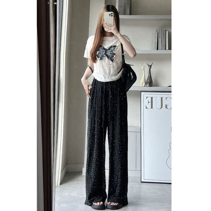 High Rise Glitter Torn Wide Leg Sweatpants