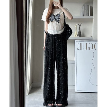 High Rise Glitter Torn Wide Leg Sweatpants