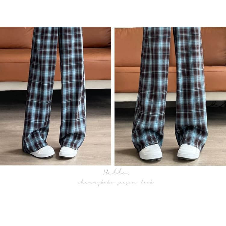 High Rise Plaid Wide Leg Pants (Various Designs)