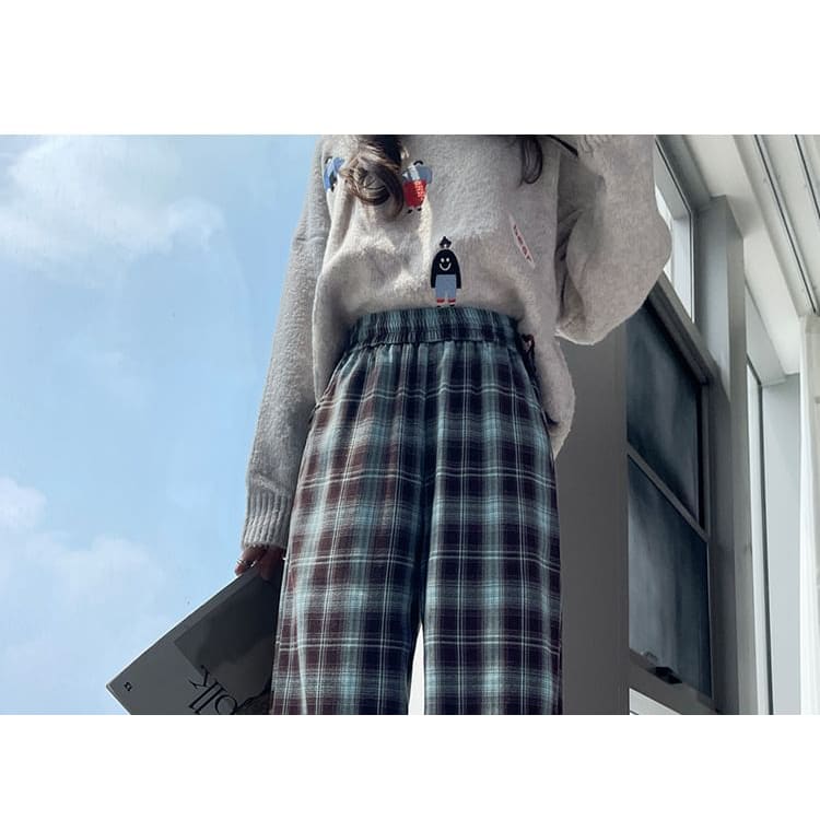 High Rise Plaid Wide Leg Pants (Various Designs)