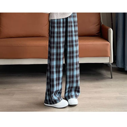 High Rise Plaid Wide Leg Pants (Various Designs)