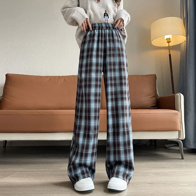 High Rise Plaid Wide Leg Pants (Various Designs) - Classic