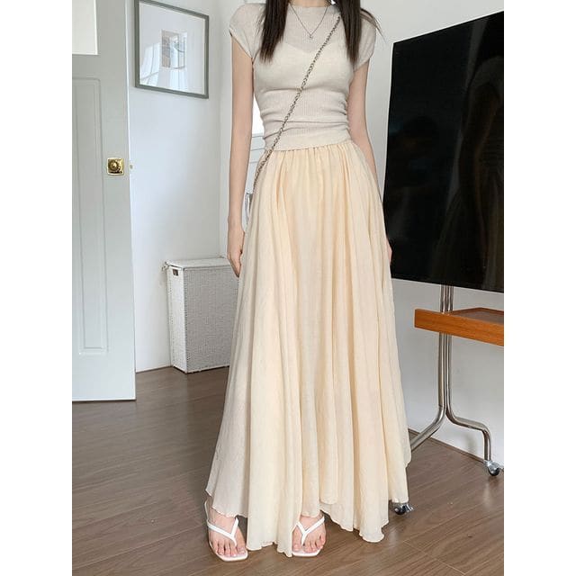 High Rise Plain Asymmetrical Maxi - Normal Edition - Beige