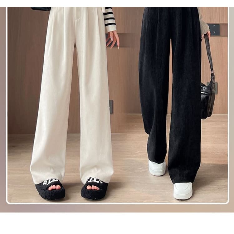 High Rise Plain Corduroy Wide Leg Dress Pants