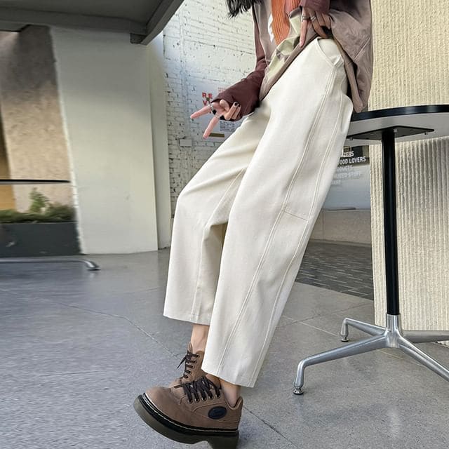 High Rise Plain Crop Harem Pants - Pants