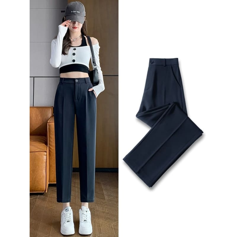 High Rise Plain Crop Slacks