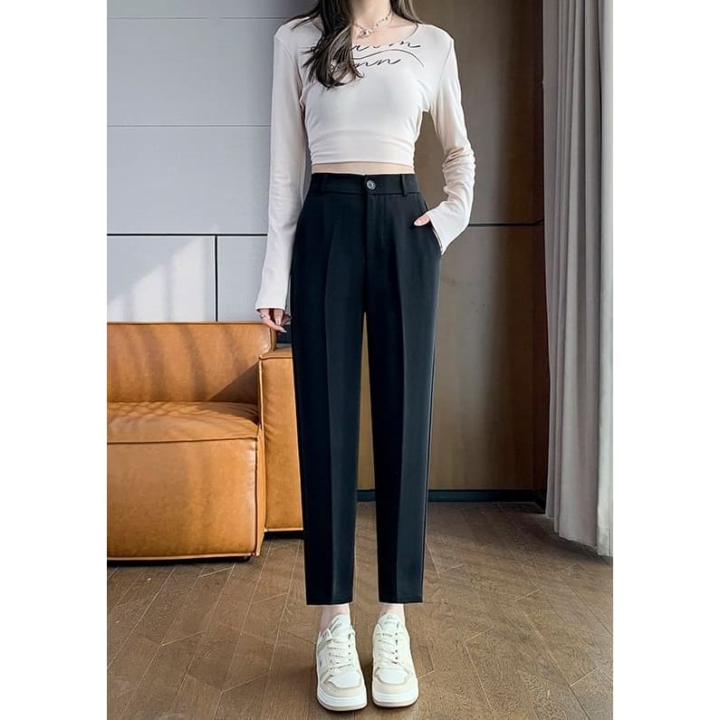 High Rise Plain Crop Slacks