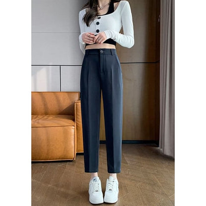 High Rise Plain Crop Slacks