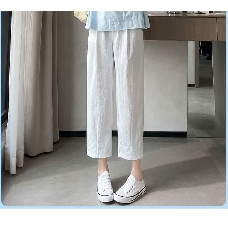 High Rise Plain Cropped Straight Leg Pants - Pants