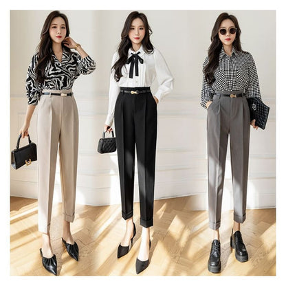 High Rise Plain Cropped Tapered Slacks