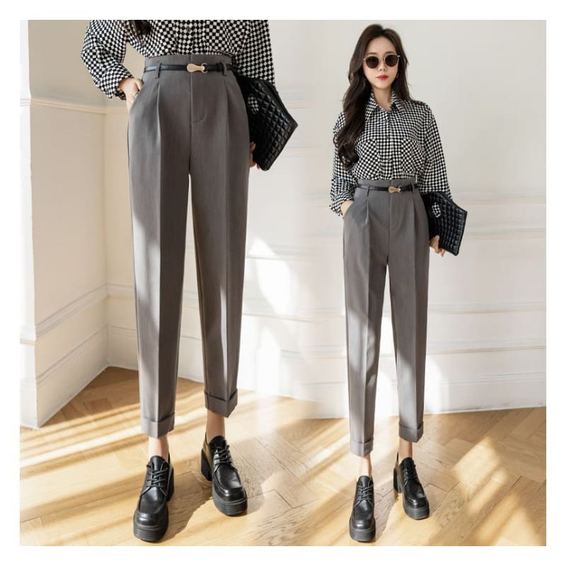 High Rise Plain Cropped Tapered Slacks