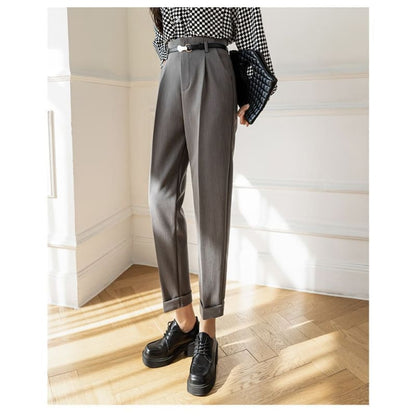 High Rise Plain Cropped Tapered Slacks