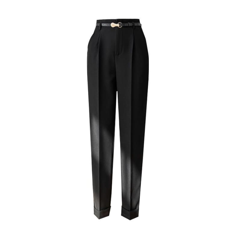 High Rise Plain Cropped Tapered Slacks