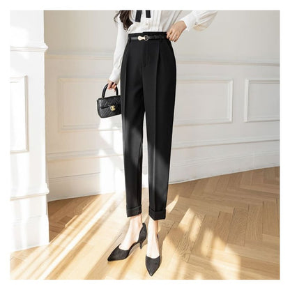 High Rise Plain Cropped Tapered Slacks