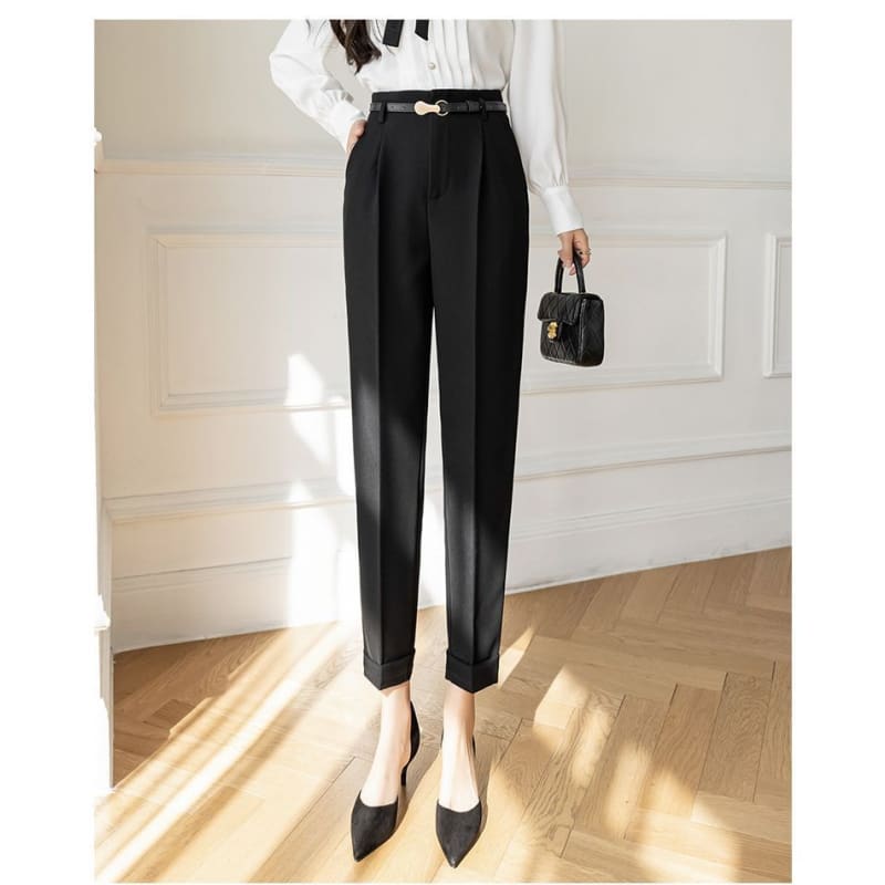 High Rise Plain Cropped Tapered Slacks